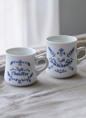 日本制Meister Hand复古徽章陶瓷马克杯咖啡红茶饮料拿铁杯