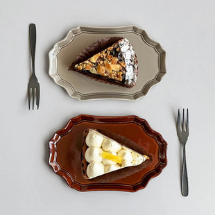 日本制进口复古纯色陶瓷亮面甜点平餐盘早餐蛋糕盘分餐盘