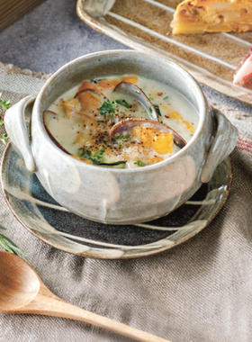 日本制Touji灶师窑变十草双耳汤碗盖饭深碗酸奶麦片早餐汤杯饭碗