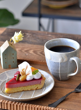 日本制Touji灶师窑变十草咖啡杯红茶饮料拿铁杯甜点餐盘寿司沙拉