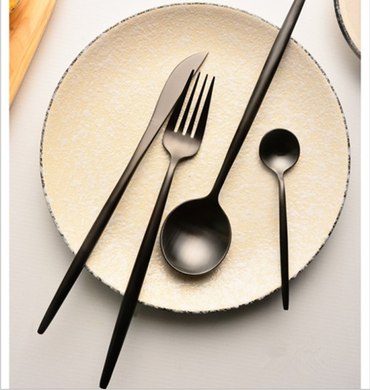 leon系列拉丝刀叉餐具全黑304不锈钢刀叉勺套装 北欧风格刀叉包邮