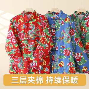 东北大花棉袄特厚女冬季加厚棉衣男款防寒服老式超厚马甲过冬棉服