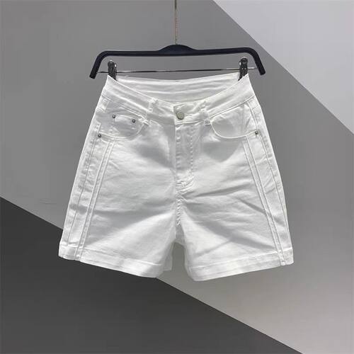 白色牛仔短裤女夏季百搭裤子休闲四分裤宽松高腰显瘦阔腿A字热裤