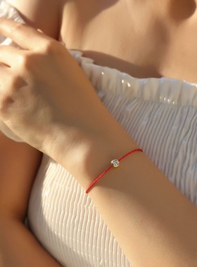 本命年红绳纯银镶莫桑首饰手链