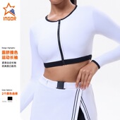 露脐拉链款 带胸垫高强度高尔夫健身羽毛球裸感女 运动网球上衣长袖