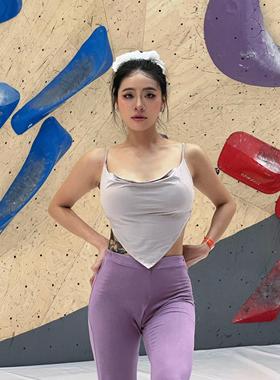 茶艺风/纯欲荡领辣妹运动背心裸感性感健身瑜伽带胸垫室内抱石女