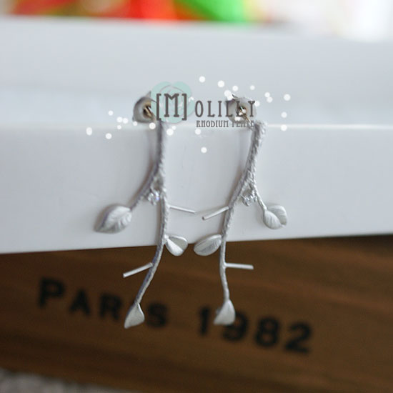 美国进口diy饰品配件 小叶子树枝镐钻耳环 针插长款耳钉可粘珍珠