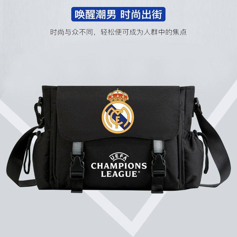 欧冠皇马足球单肩斜挎背包巴萨曼城曼联二次元男女初中学生帆布包