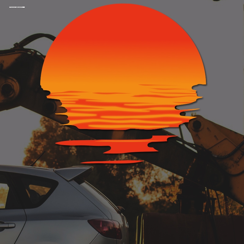 落日余晖复古车贴椰子树窗玻璃装饰电动摩托侠盗飞车防水反光贴画图片