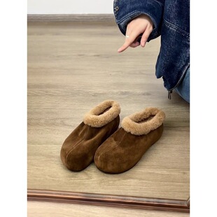 羊皮版~厚底毛毛拖鞋女外穿复古加绒保暖勃肯鞋百搭一脚蹬棉拖鞋