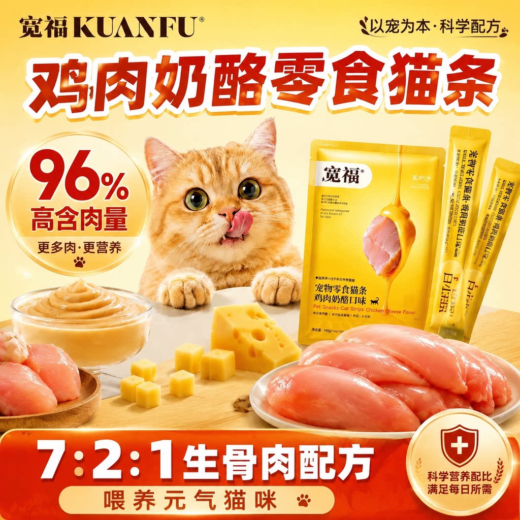 宽福鸡肉奶酪零食猫条成幼猫高适口营养互动零食补水助长肉湿粮s