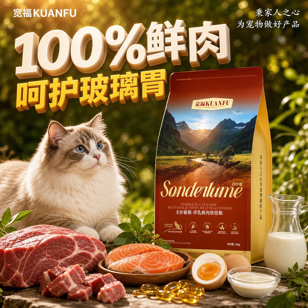 宽福厚乳鲜肉全价烘焙猫粮助养肠胃健壮体格适口1.5kg S