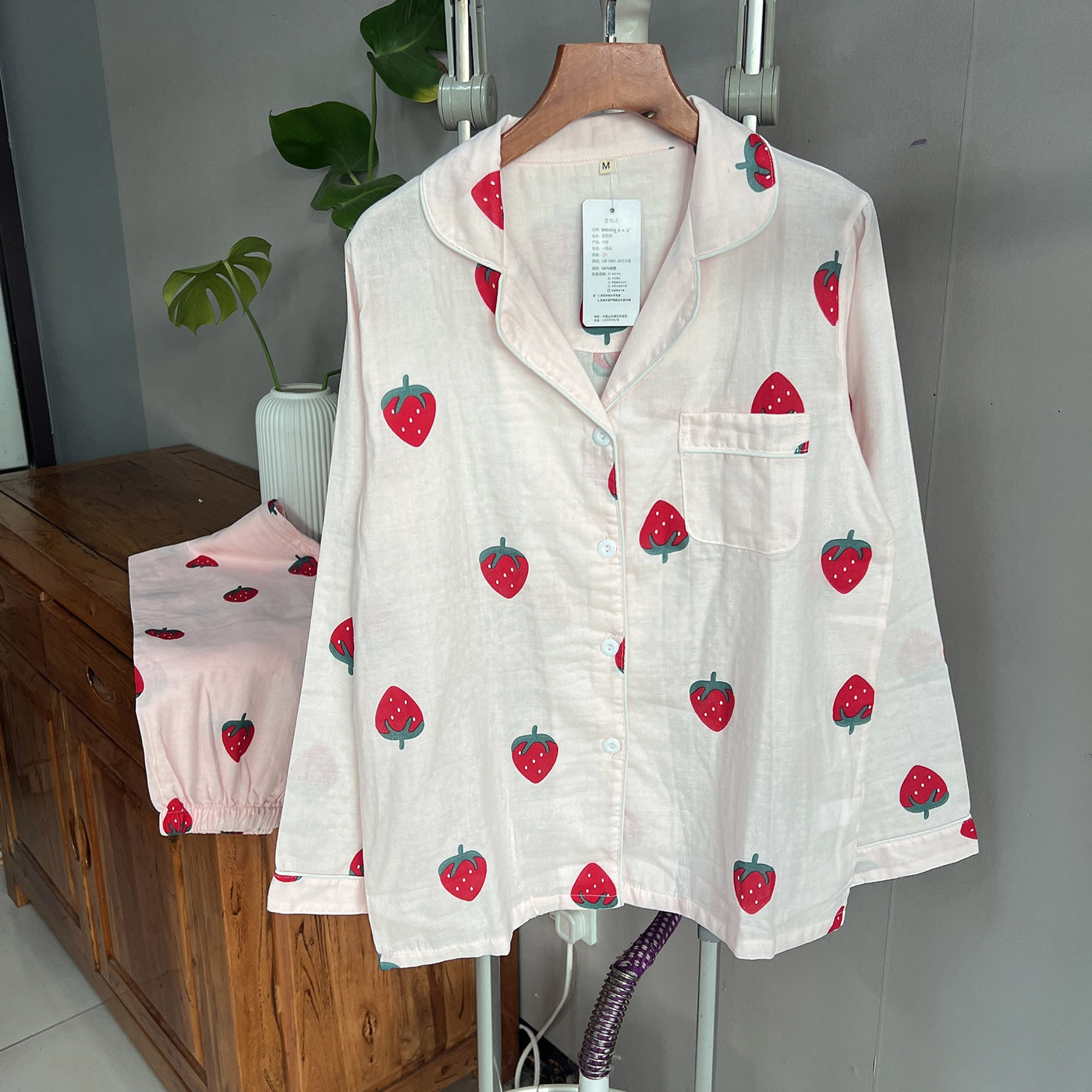 厂家清仓微瑕处理纯棉纱布睡衣女睡衣/家居服套装