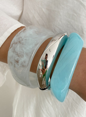 欧美饰品时尚夸张不规则树脂手镯多巴胺彩色渲染女士Bracelet