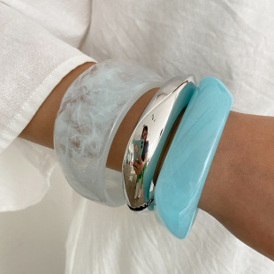 欧美饰品时尚 夸张不规则树脂手镯多巴胺彩色渲染女士Bracelet