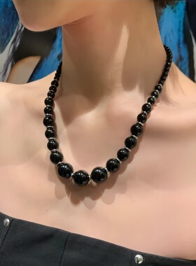 Mona同款银河落墨项链小众冷调大小渐变黑珠手工串珠百搭短链配饰