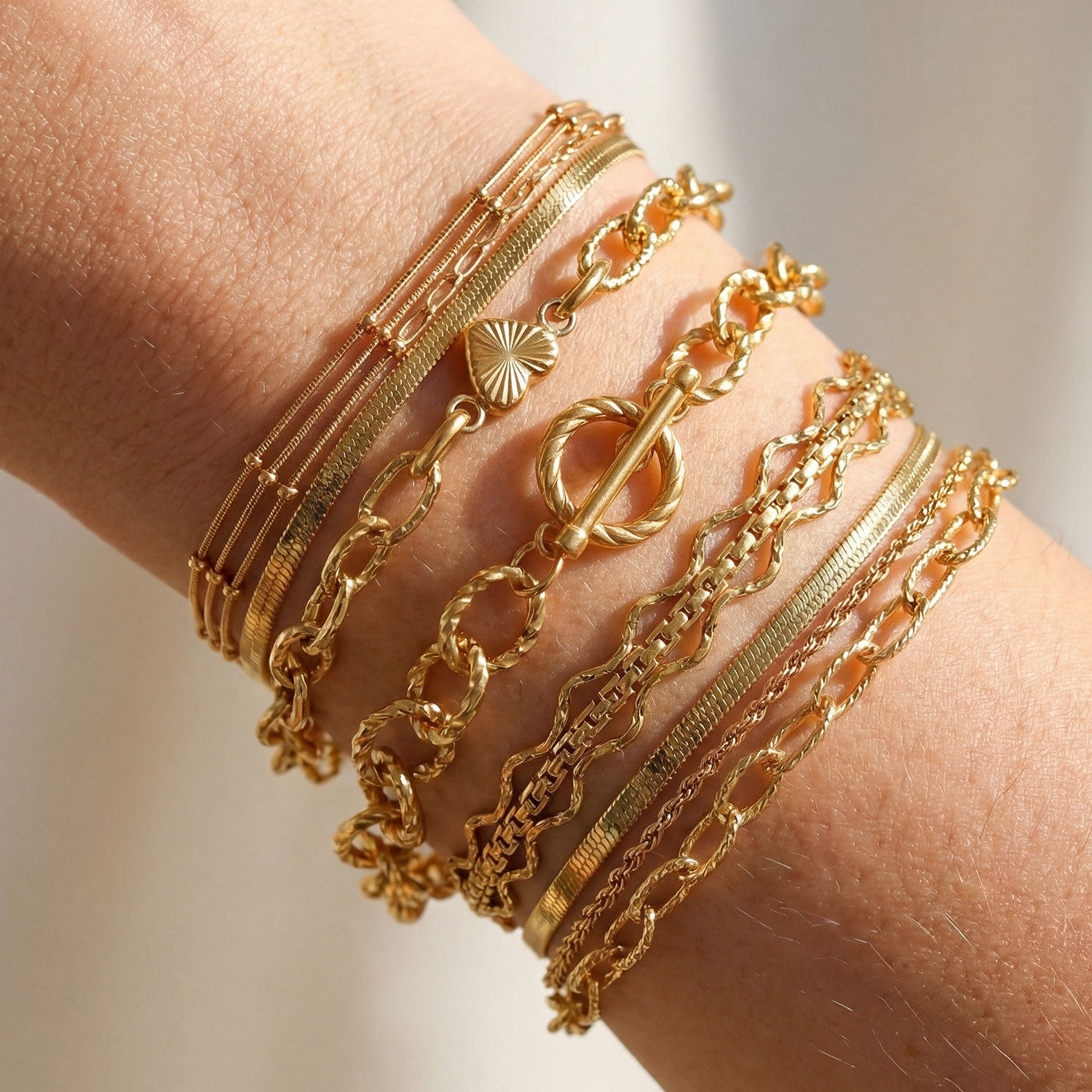 欧美时尚五件套手饰套装个性不锈钢链条手链OT扣简约