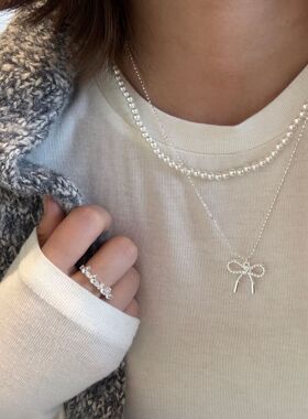 轻奢甜美双层镶钻蝴蝶结珍珠项链女小众少女高级感锁骨链颈链配饰