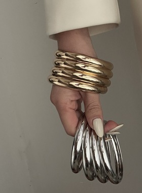 欧美饰品  简约几何金属感bracele t套 时尚弧形光面手镯