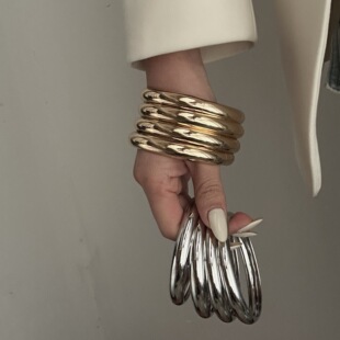 欧美饰品 简约几何金属感bracele t套 时尚弧形光面手镯