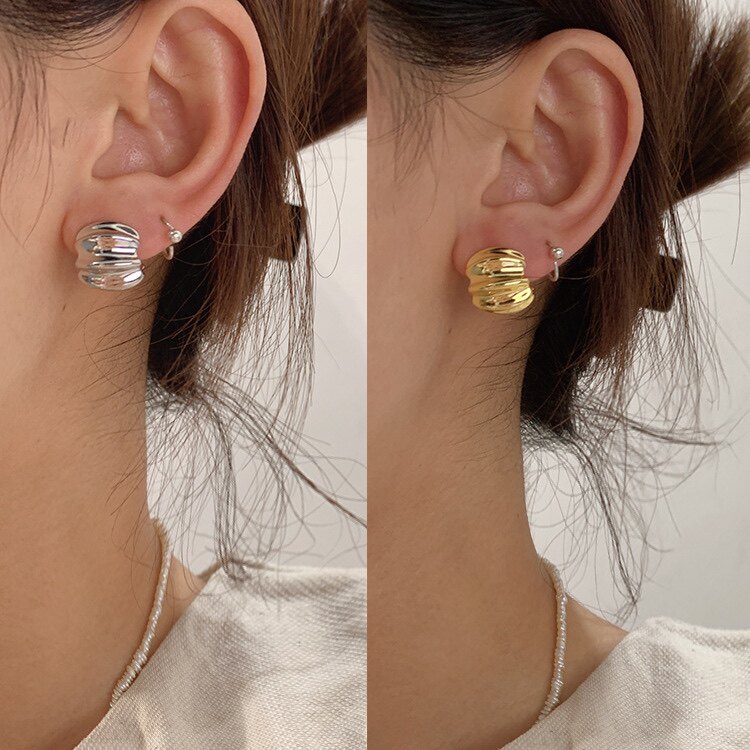 925银针黄铜真金电镀半个南瓜精致小众冷淡风极简百搭ins耳环耳圈