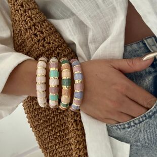 波西米亚清新简约度假风仿珐琅彩色手工滴油上色单层开口手镯饰品