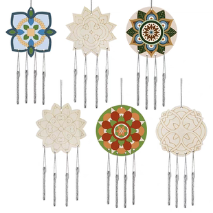 儿童手工DIY木制国风藻井风铃挂饰敦煌涂色绘画白胚底板勾线带图