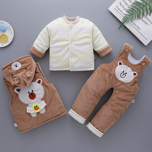 加厚婴幼儿3男女宝宝6个月9秋冬装0冬季婴儿纯棉衣服1岁2三件套装