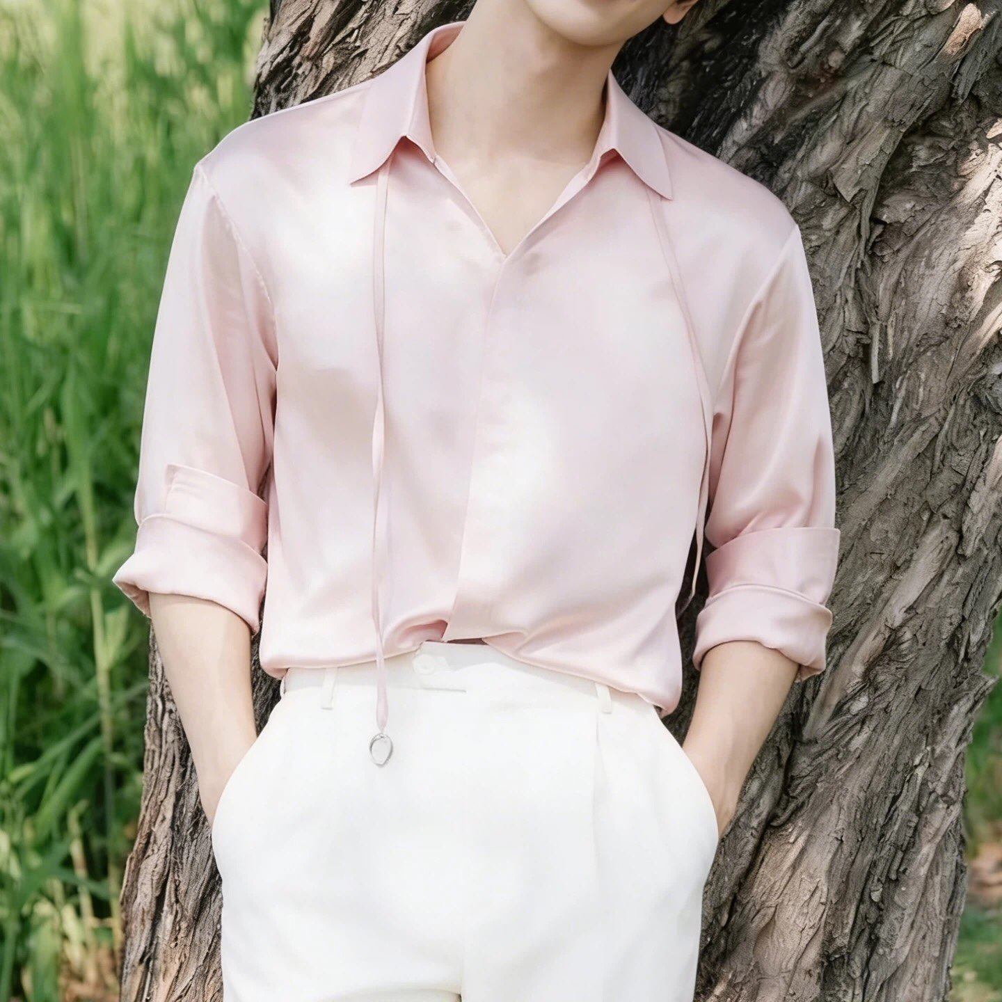 制服男学院风粉红色长袖衬衫高中生班服春秋款百搭高级感纯色衬衣,男装,衬衫,淘宝优惠券,粉丝福利购,淘宝优惠卷