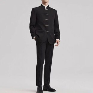 中山装男士婚礼西装男装结婚套装新中式男款国风立领订婚礼服西服
