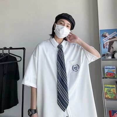 冰丝dk制服男生基础款白衬衫短袖原创设计学生学院风情侣班服jk