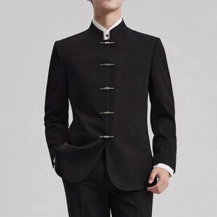 中山装套装男士青年修身中华立领西服中式结婚礼服中国风唐装西装