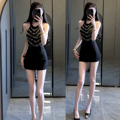 夏小香风针织上衣+魔术贴半身裙