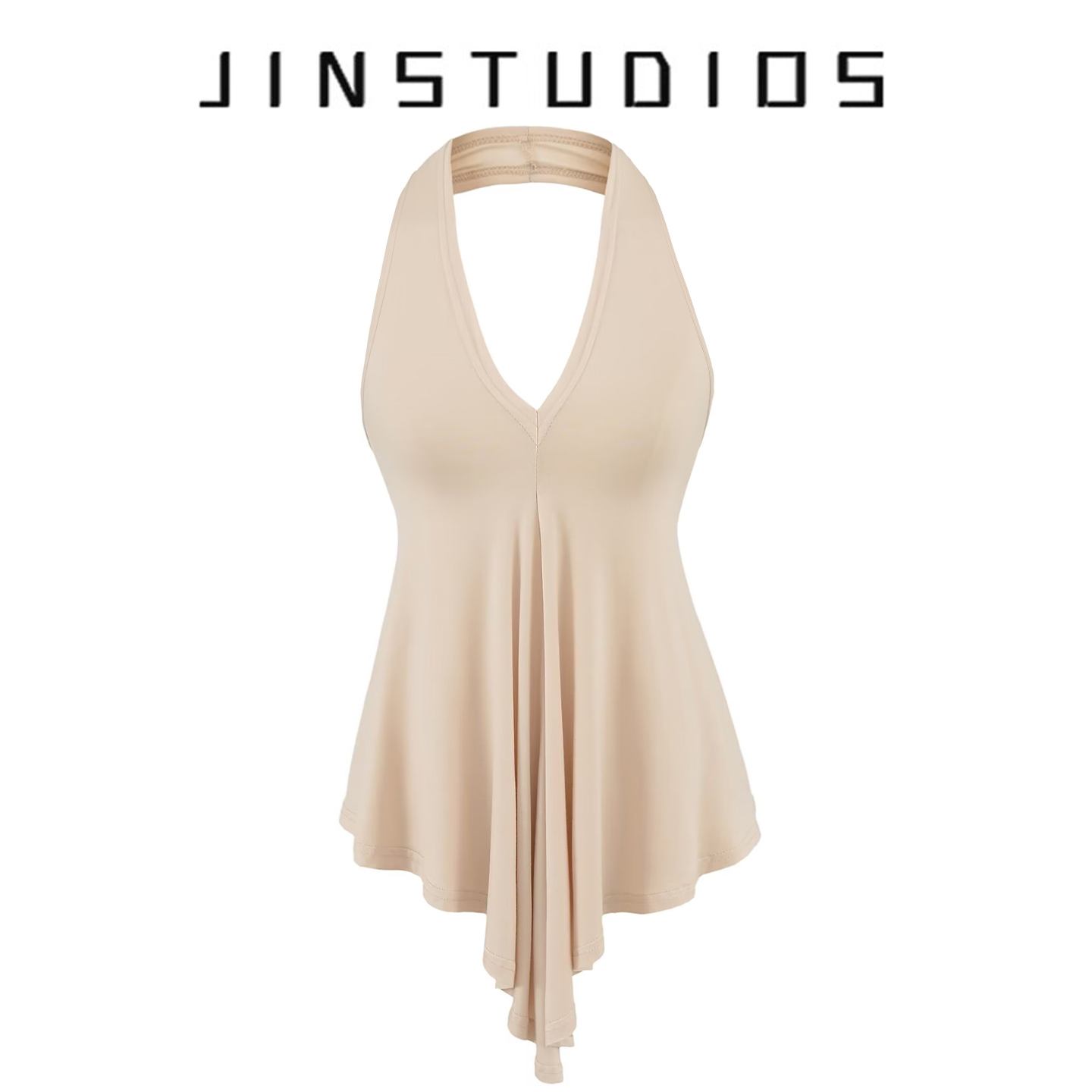 2025夏纯欲辣妹褶皱不规则下摆挂脖露背背心修身显瘦百搭上衣打底