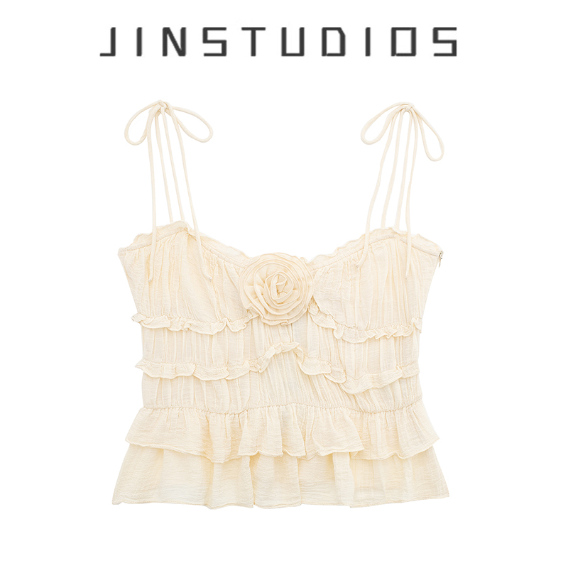 纯欲辣妹风花朵荷叶边吊带背心