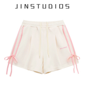 2025夏甜酷少女风条纹撞色蝴蝶结系带运动短裤 显瘦显腿长百搭热裤