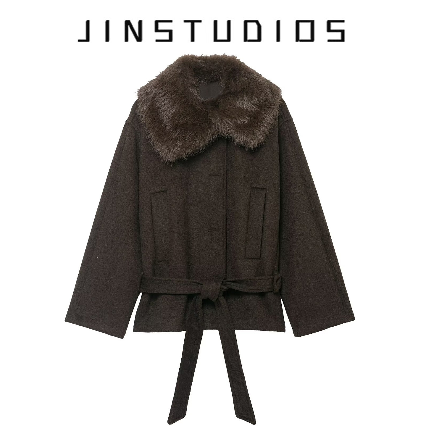 25冬复古环保毛领腰带宽松毛呢外套纯色显瘦百搭辣妹呢大衣短上衣,女装/女士精品,毛呢外套,淘宝优惠券,粉丝福利购,淘宝优惠卷