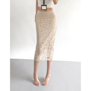 25早秋纯欲辣妹轻熟职场风高腰蕾丝半身裙修身 显瘦开叉纯色包臀裙