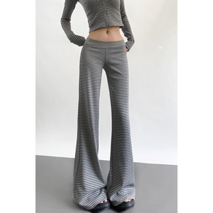 显瘦显腿长百搭辣妹休闲裤 运动风复古条纹低腰微喇长裤 2026春美式