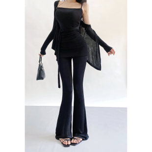 三件套显瘦百搭套装 2026早春纯欲辣妹氛围感腰带吊带开衫 微喇长裤