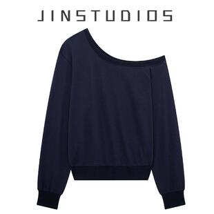 斜领露肩纯色套头卫衣宽松显瘦百搭纯欲辣妹上衣 2025秋不对称个性