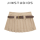 JIN春秋美式 校园风复古腰带百褶短裙显瘦显腿长百搭辣妹a字半身裙