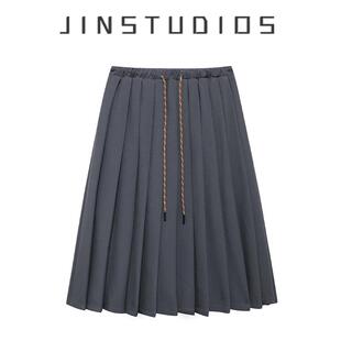 2025秋美式 运动风彩色抽绳百褶中长裙显瘦百搭减龄少女辣妹a字裙