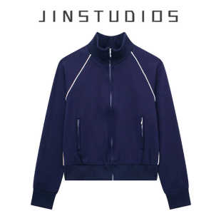 2025春美式 运动风白条撞色拉链立领短外套宽松百搭显瘦辣妹短上衣