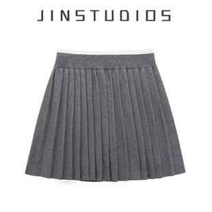 学院风纯色针织百褶短裙显瘦显腿长百搭高腰纯欲辣妹a字裙半身裙