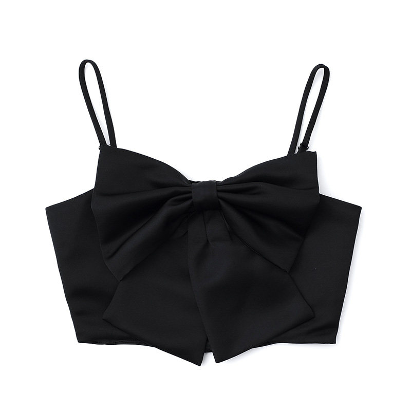 jin自制22夏复古设计感蝴蝶结超短吊带显瘦百搭露脐辣妹背心打底