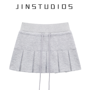 2025春新款 辣妹运动风抽绳百褶短裙防走光百搭显瘦网球a字裙 美式