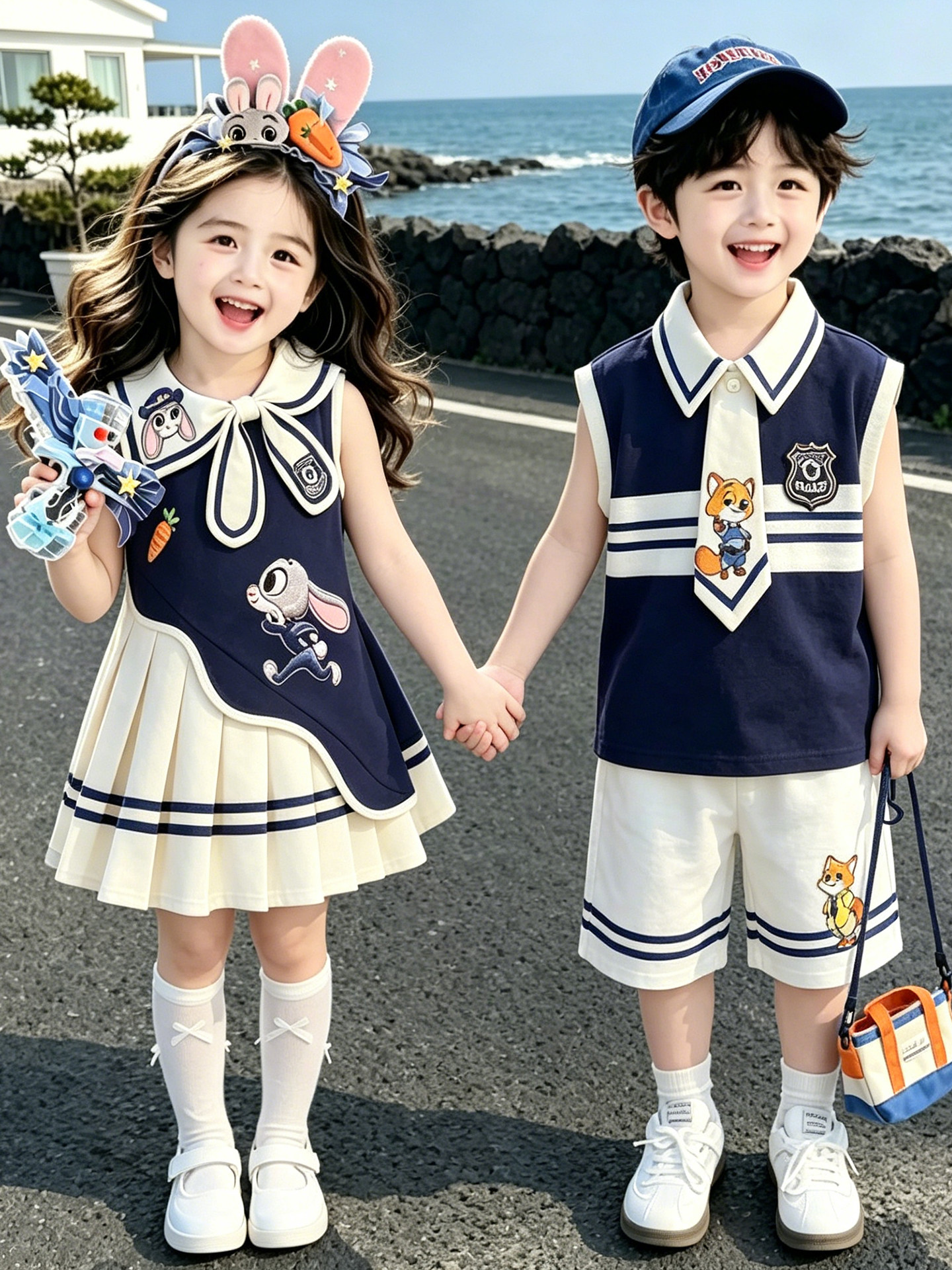 男女童夏季套装2026新款兔子警官学院风姐弟装疯狂动物城儿童衣服
