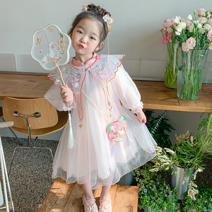 儿童汉服公主裙春秋女童春秋中国风连衣裙宝宝古风改良小女孩裙子