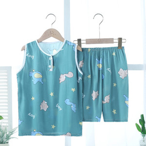 男童儿童夏季薄款绵绸背心短裤中性无袖家居服空调服人造棉女童服